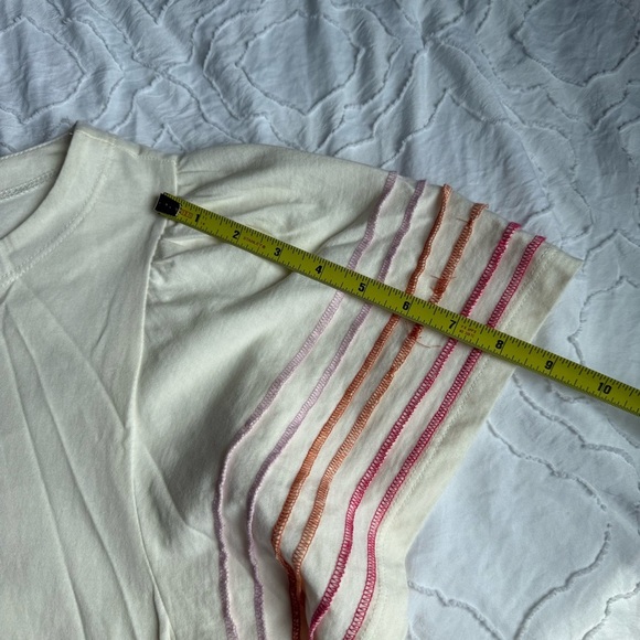 Tribal Jeans White Cream Pink Striped Top with Stitching Detail - Picture 6 of 7